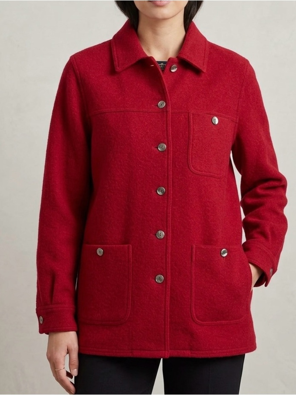 Vintage Herman Geist Boiled Wool Button Front Cardigan Jacket Red M